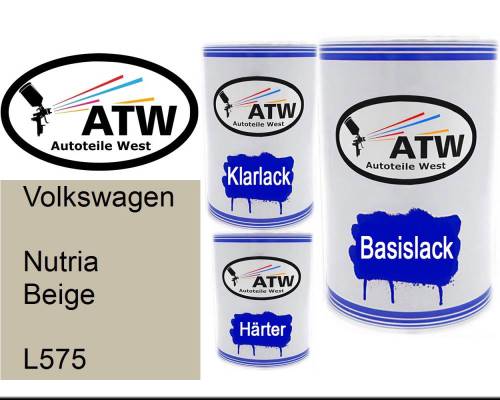 Volkswagen, Nutria Beige, L575: 500ml Lackdose + 500ml Klarlack + 250ml Härter - Set, von ATW Autoteile West.